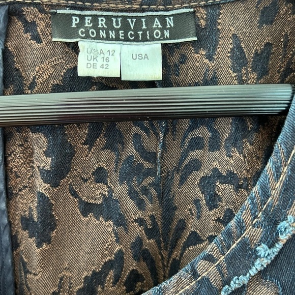 Peruvian Connection Brown Denim & Blue Burn Out Cap Sleeve Dress - Picture 6 of 16